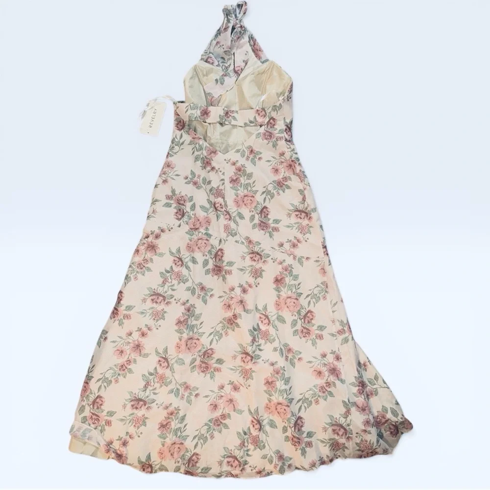 NWT REVELRY Athena Chiffon Floral Print Dress In Blushing Bride Bouquet size 14 - Picture 5 of 16